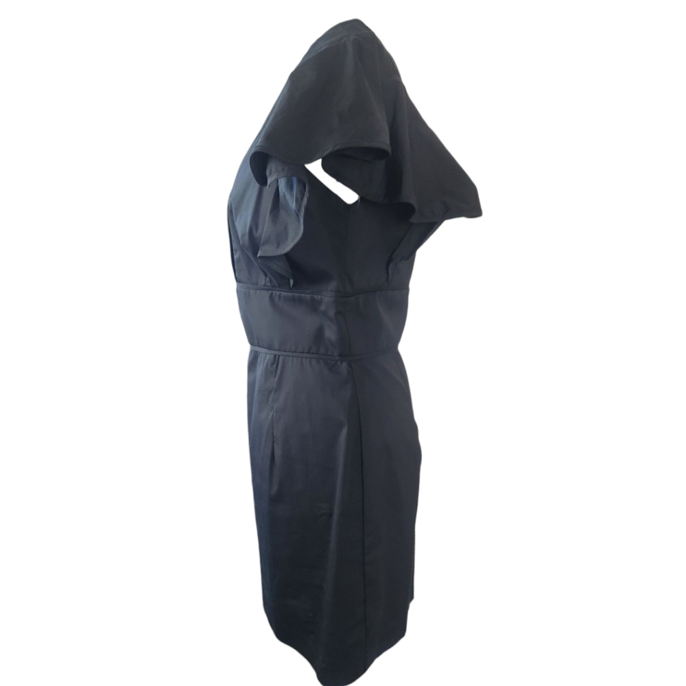 MILLY Deni Mini Dress 10 Black Poplin Flutter Sleeve Plunge Neckline Party - Picture 6 of 11